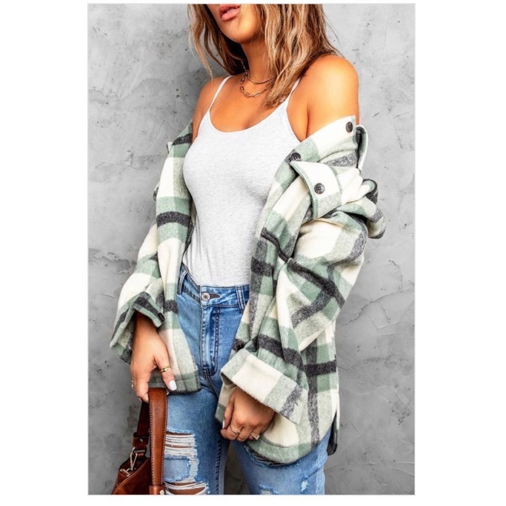 Green, Flannel, Plaid with Pockets Shacket